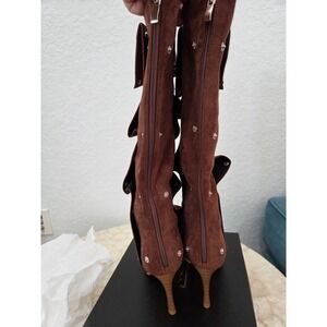 Eusibb Womens Brown Suede Cargo Pocket Stiletto Knee High Boots M927-Z-7 Size 7